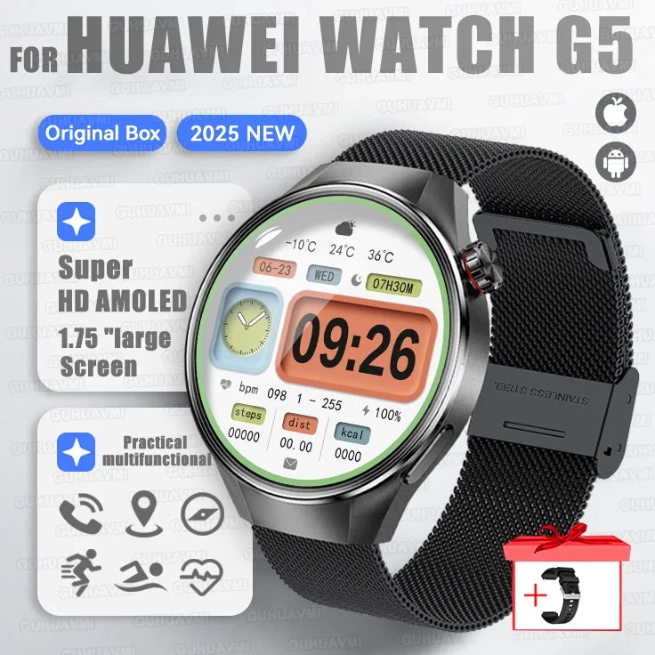 2025 New For HUAWEI Watch G5 PlUS Smart Watch Men 1.75" HD AMOLED Screen GPS track Heart Rate Bluetooth Call Compass SmartWatch