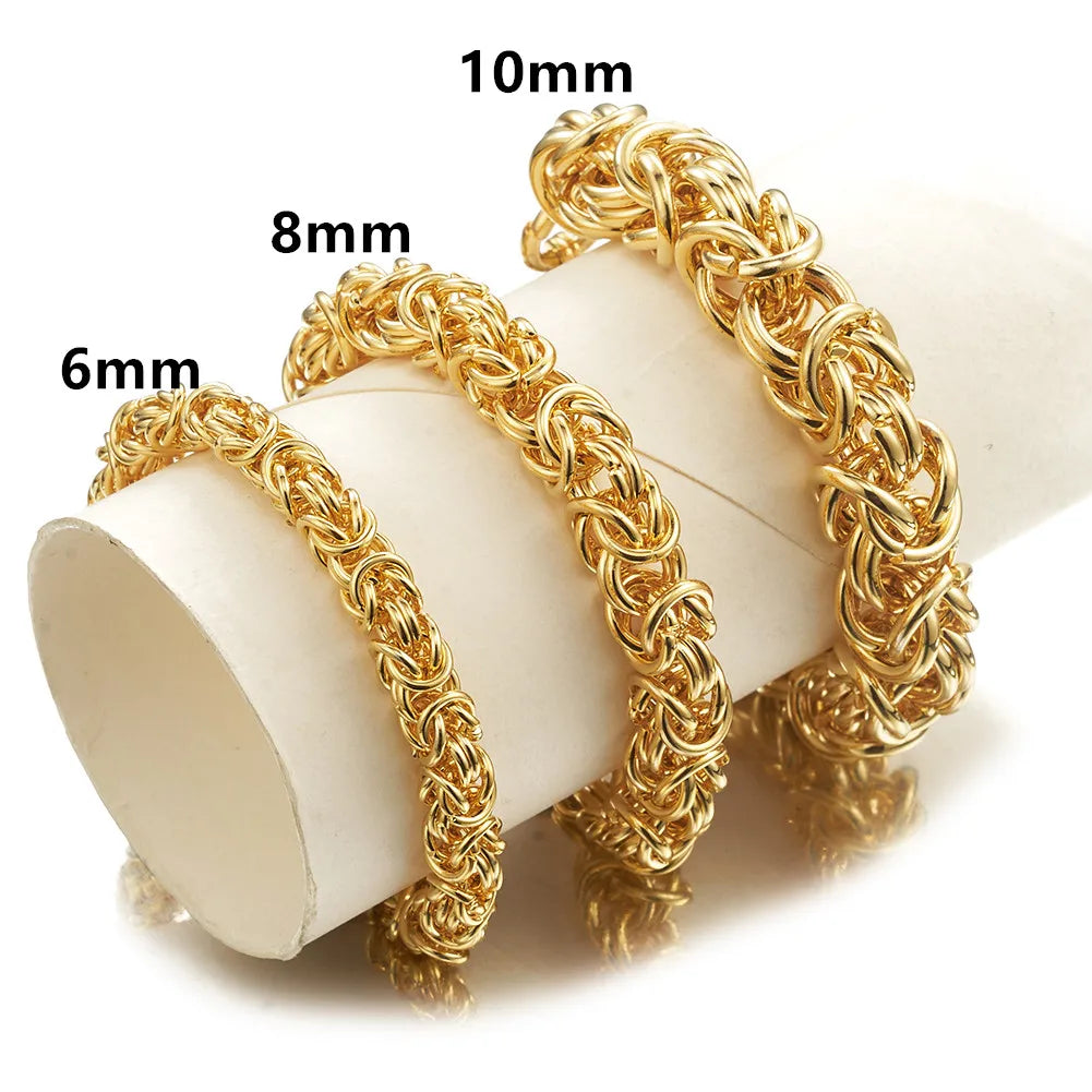6/8/10MM Wide 7-40" Long Gold Color Round Link Byzantine Chain Men Women Stainless Steel Necklace Or Bracelet Fashion Jewelry
