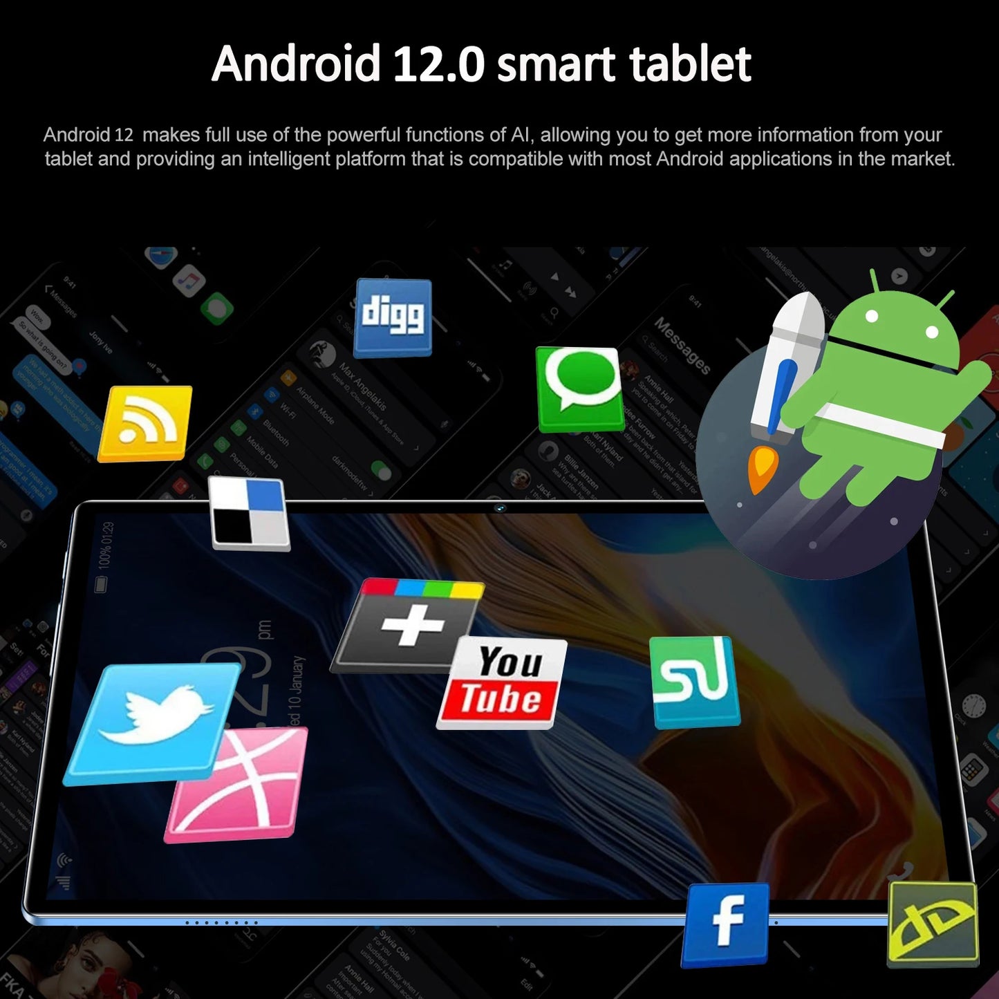 New 5G Pro 10.1 Inch Tablet Pc 8GB RAM 512GB ROM 2000x1200 Tablets 10 Core Google Play 4G LTE Phone Call Android 12 WiFi 8000mAh