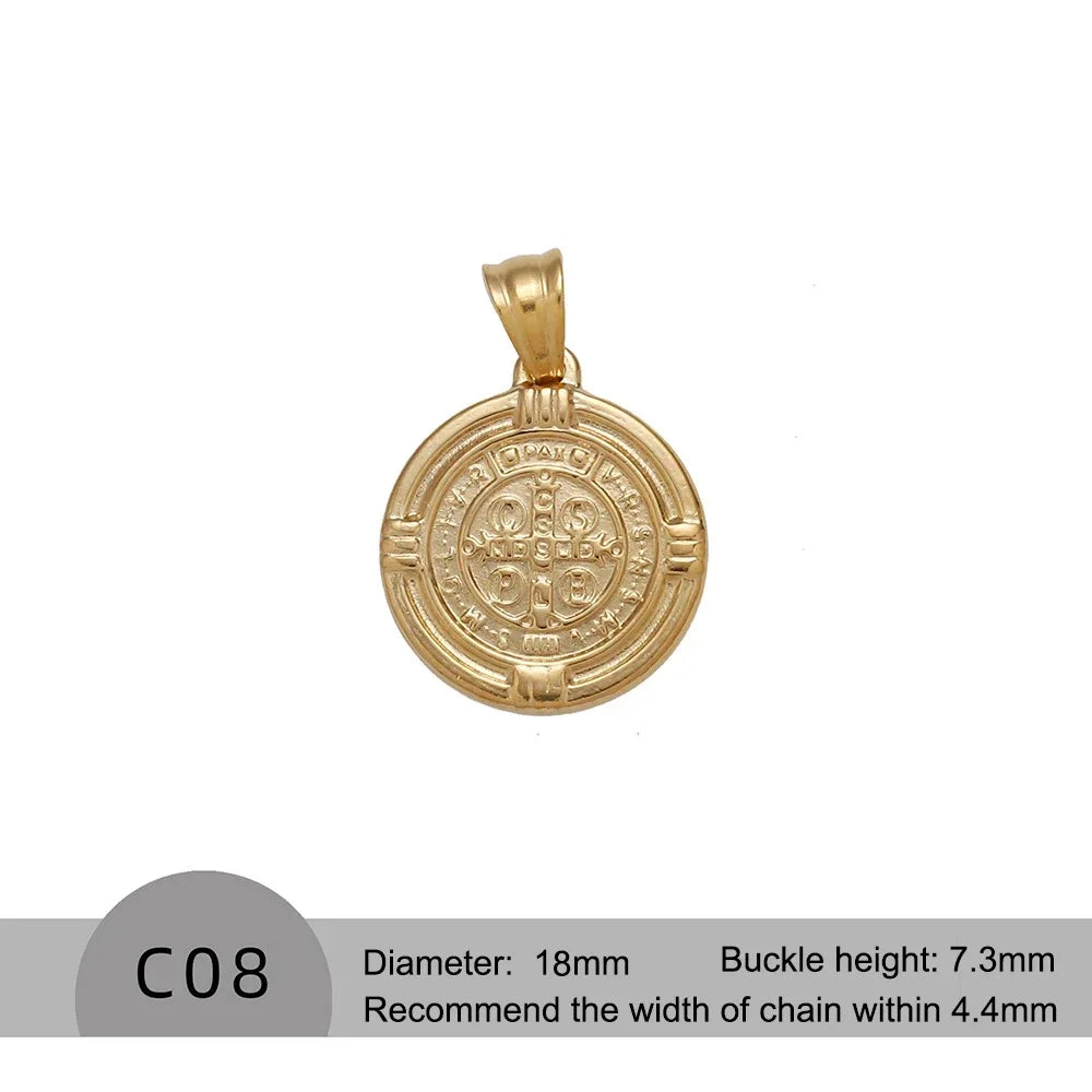 RHYOSNG Vintage Jewelery Stainless Steel 18K PVD Plated Golden Charm Round Portrait Key Moon Only Pendant For Women DIY Necklace