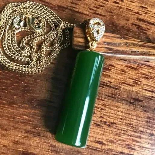 Natural Hetian Jasper Cylindrical Pendant, Spinach Green Jade Pendant for Men and Women