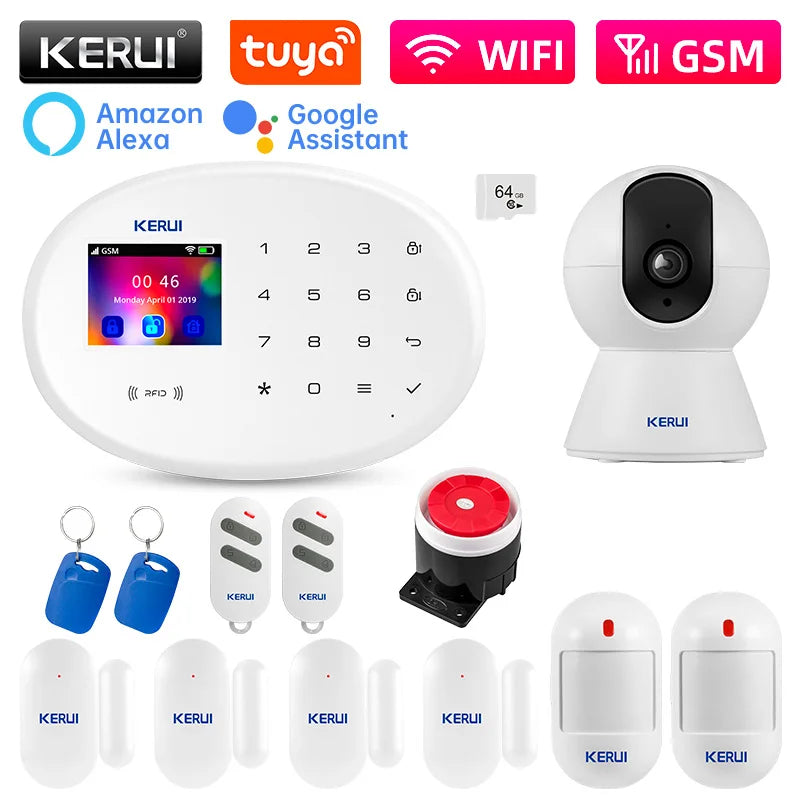 KERUI W202 Home Security Alarms WIFI GSM Alarm System Kit Tuya Smart Remote Control with Motion Detector Door Sensor for House