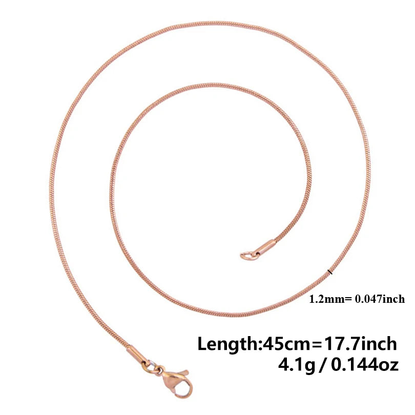10pcs 1.2mm Round Snake Chains Necklace Jewelry 45/50/60/70cm Length 5 Colors Unisex Stainless Steel Necklace Women Men Jewelry