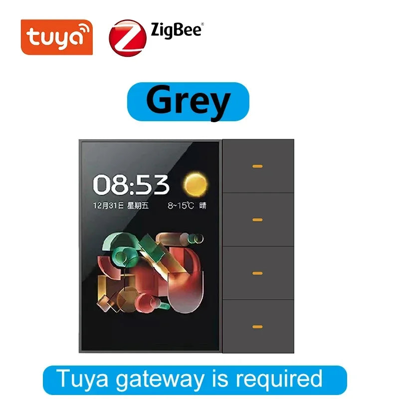 Tuya Zigbee 3.5 Inch Smart Wall Switch Touch Screen 4 Groups Switch 8-way Scene Radar Sensor Dimming Switch Curtain Smart Home