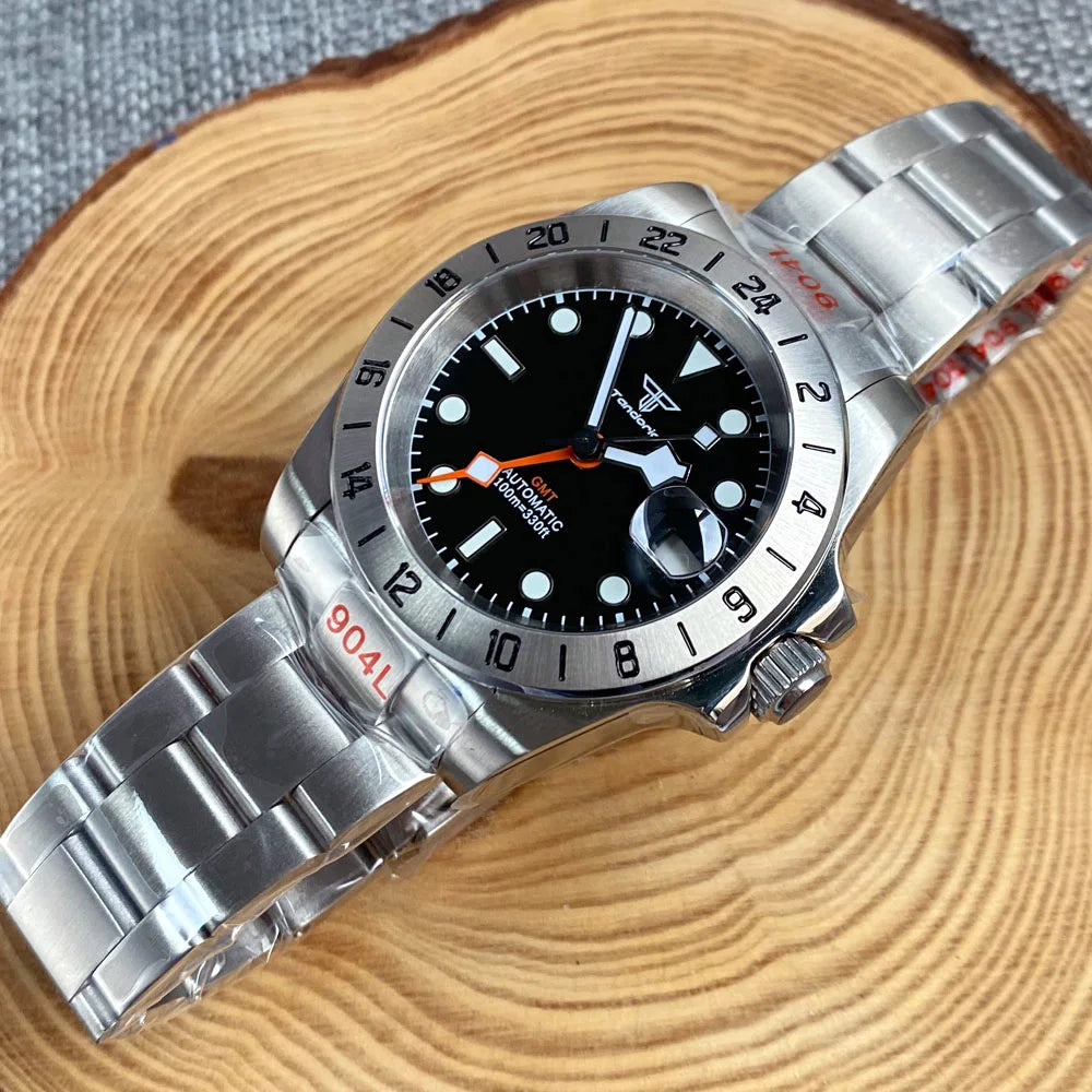 NH34A Watch Waterproof Field Automatic Mechanical Wristwatch Men Orange GMT Hand Master 24 Hours Sapphire Glass Glide Lock