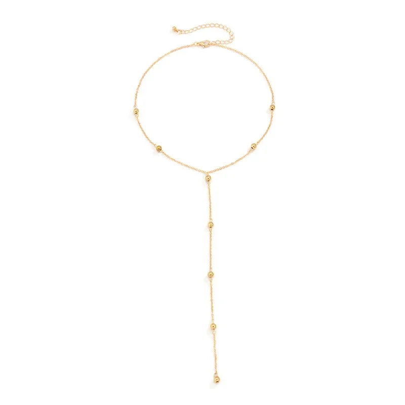2024 New Minimalism Fashionable Long Tassel Necklace for Women Girls Vintage Chest Thin Chain Ball Pendant Neck Jewelry Gifts