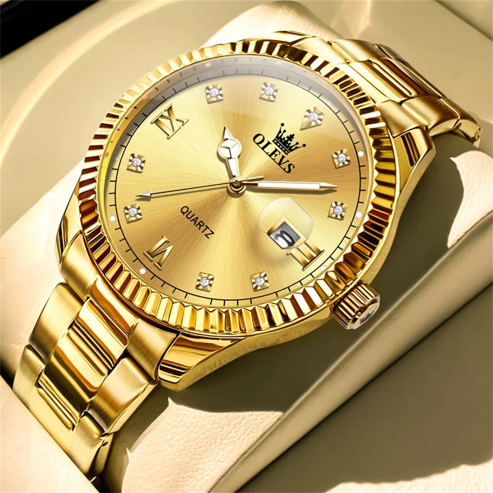 OLEVS Quartz Wristwatches Luxury Watch Business Waterproof Male Clock Luminous Date Stainless Steel Men Watch reloj hombre