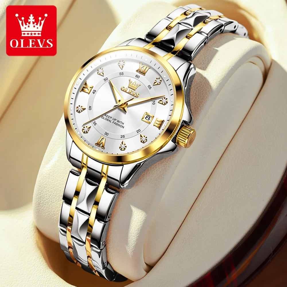 OLEVS 2906 Fashion Date Quartz Couple Watches Diamond Top Brand Luxury Watch For Men Women Waterproof Stainless Steel Wristwatch