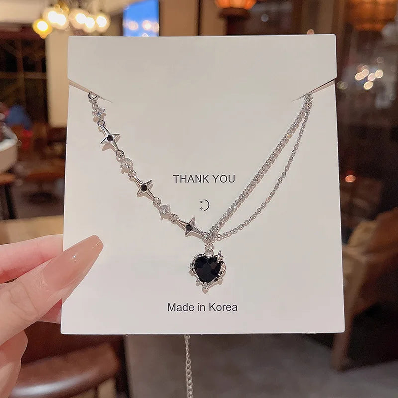 Sweet Kpop Colored Zircon Square Rhinestone Pendant Necklace For Women Y2K Korean Fashion Hoop Metal Choker Collar Jewelry Gift