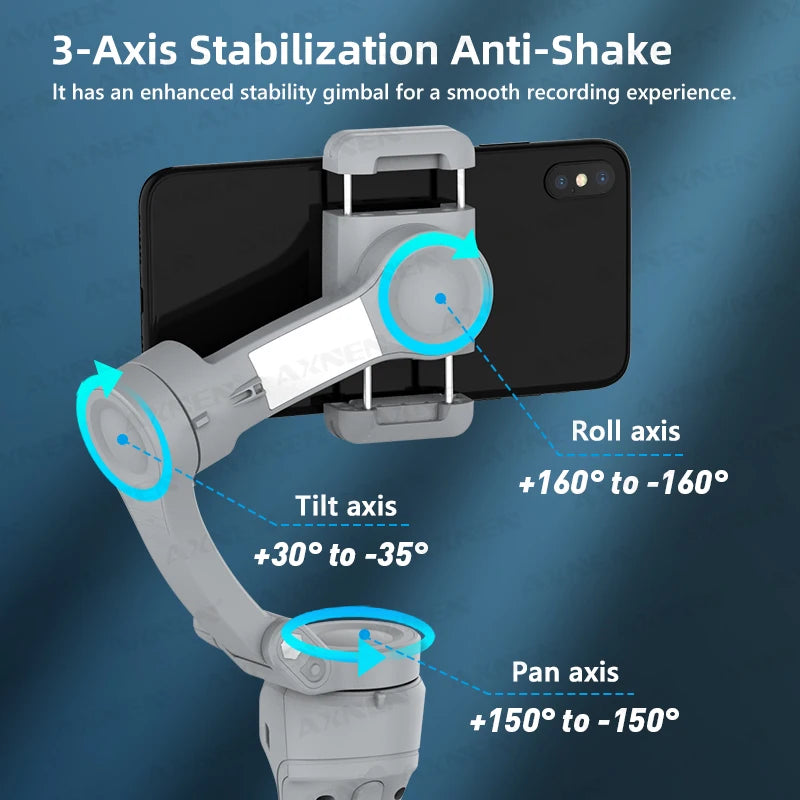 3 Axis Handheld Gimbal Stabilizer for Smartphone with Fill Light for iPhone Android Face Tracking Tiktok Vlog Smart Gimbals HQ6