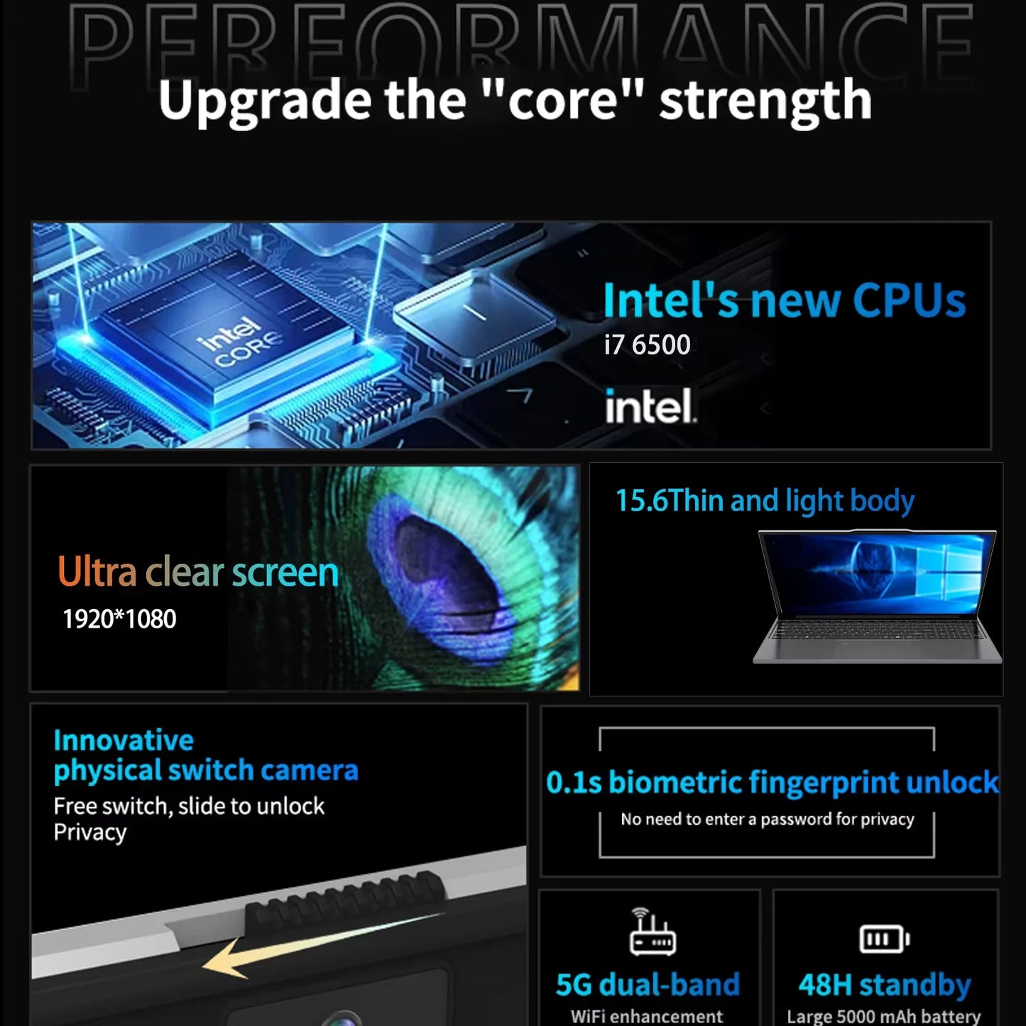 15.6 inch Laptop Computer Intel Core i7 6500U Windows 11 Pro 16GB DDR4 512GB 1TB SSD Portable Notebook PC Gamer Gaming Laptops