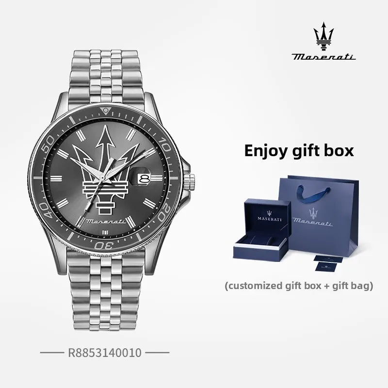 Original Maserati watches men's luxury fashion trends in Europe and America Shi Ying watches luminous gold steel strap.
