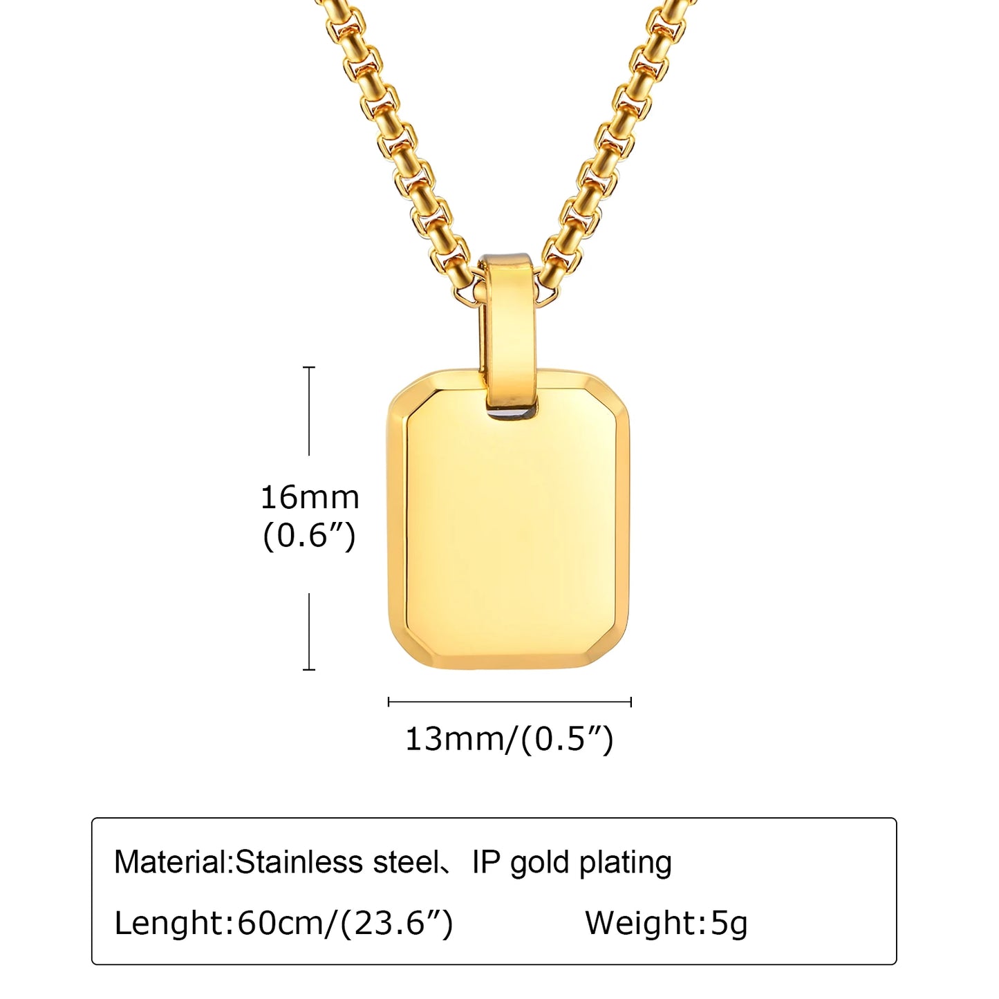 Engrave Square Necklace Personalized Tag ID Pendant, Stainless Steel Gold Plated Jewelry for Women Men Girl Christmas Birthday