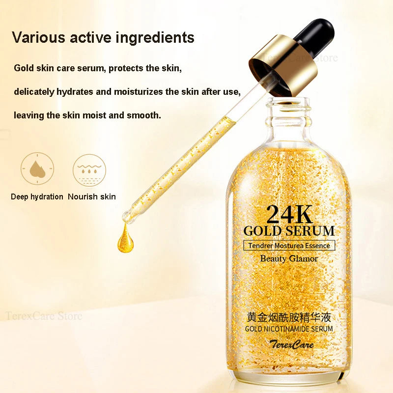 24k Gold Serum Nicotinamide Original Solution Hydrating and Moisturizing Skin Anti-aging Remove Wrinkles Natural Serum 30ml