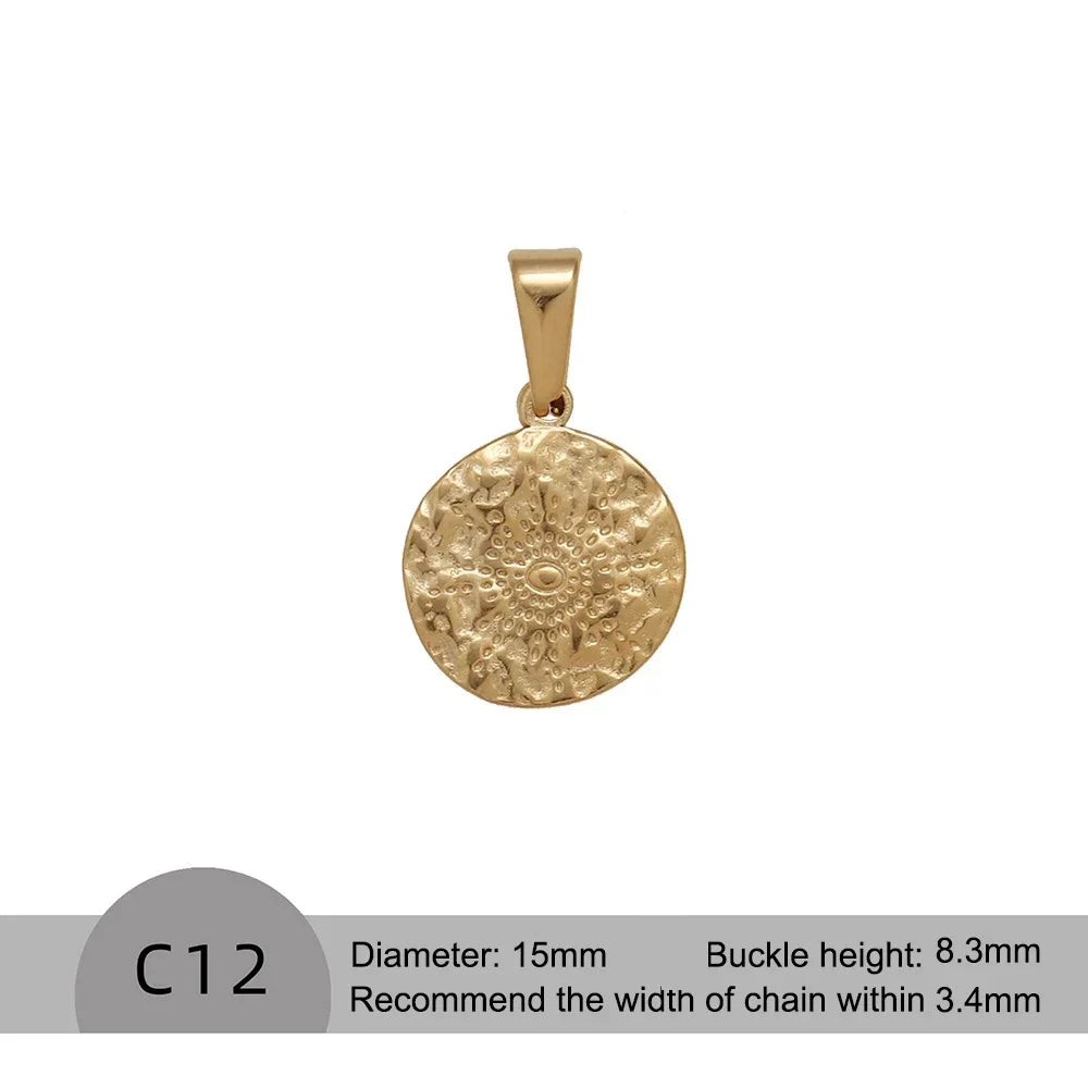 RHYOSNG Vintage Jewelery Stainless Steel 18K PVD Plated Golden Charm Round Portrait Key Moon Only Pendant For Women DIY Necklace