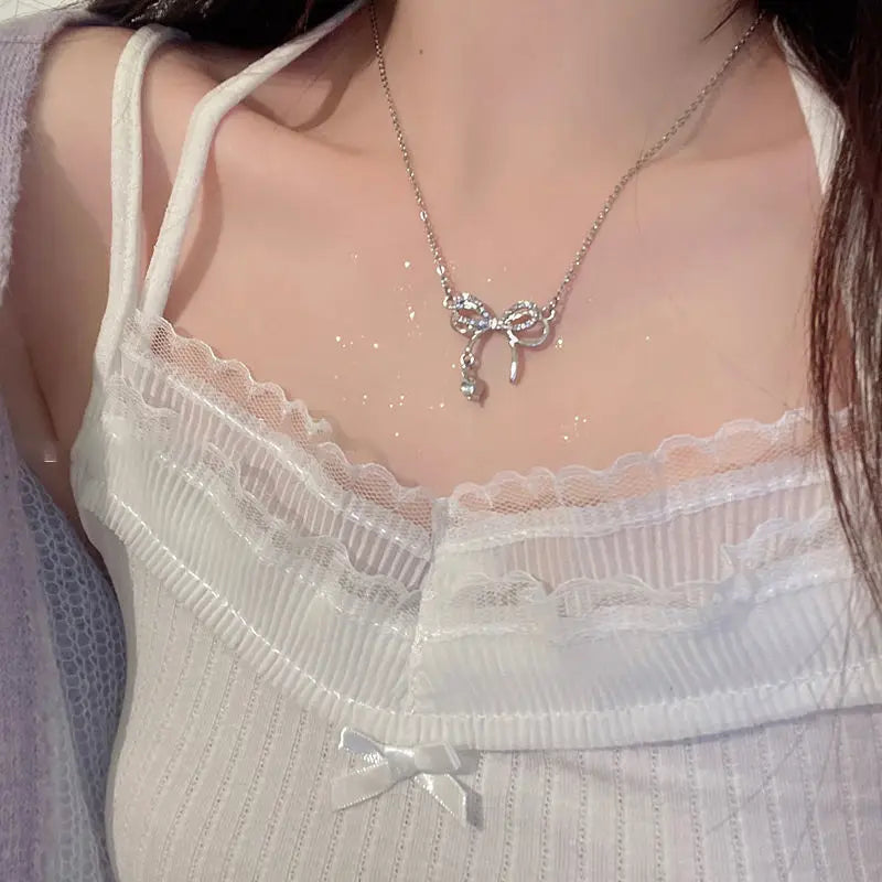Sweet Kpop Colored Zircon Square Rhinestone Pendant Necklace For Women Y2K Korean Fashion Hoop Metal Choker Collar Jewelry Gift