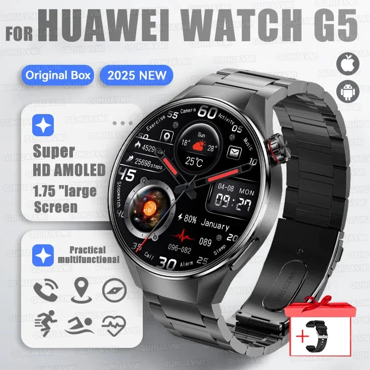 2025 New For HUAWEI Watch G5 PlUS Smart Watch Men 1.75" HD AMOLED Screen GPS track Heart Rate Bluetooth Call Compass SmartWatch