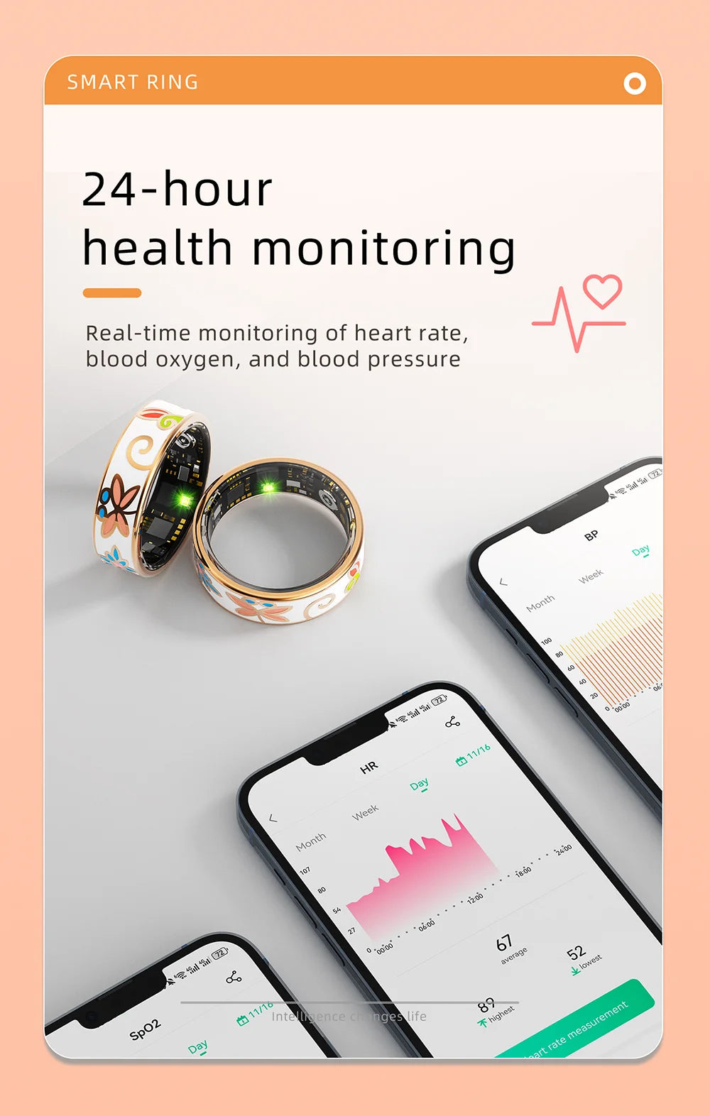 Color Enamels Craftsmanship Smart Ring for Women Sleep Monitoring Blood Oxygen Measurement Blood Pressure Multi-sports Modes