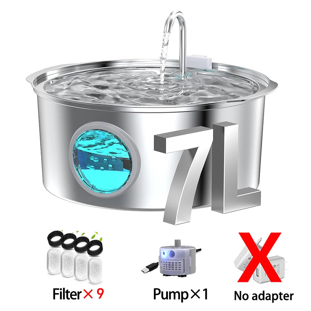 7L Large Capacity Cat Water Fountain,Pet Water Dispenser With Filter,Dog Drinking Fountain For Cats Dogs,Ultra Quiet Water Pump