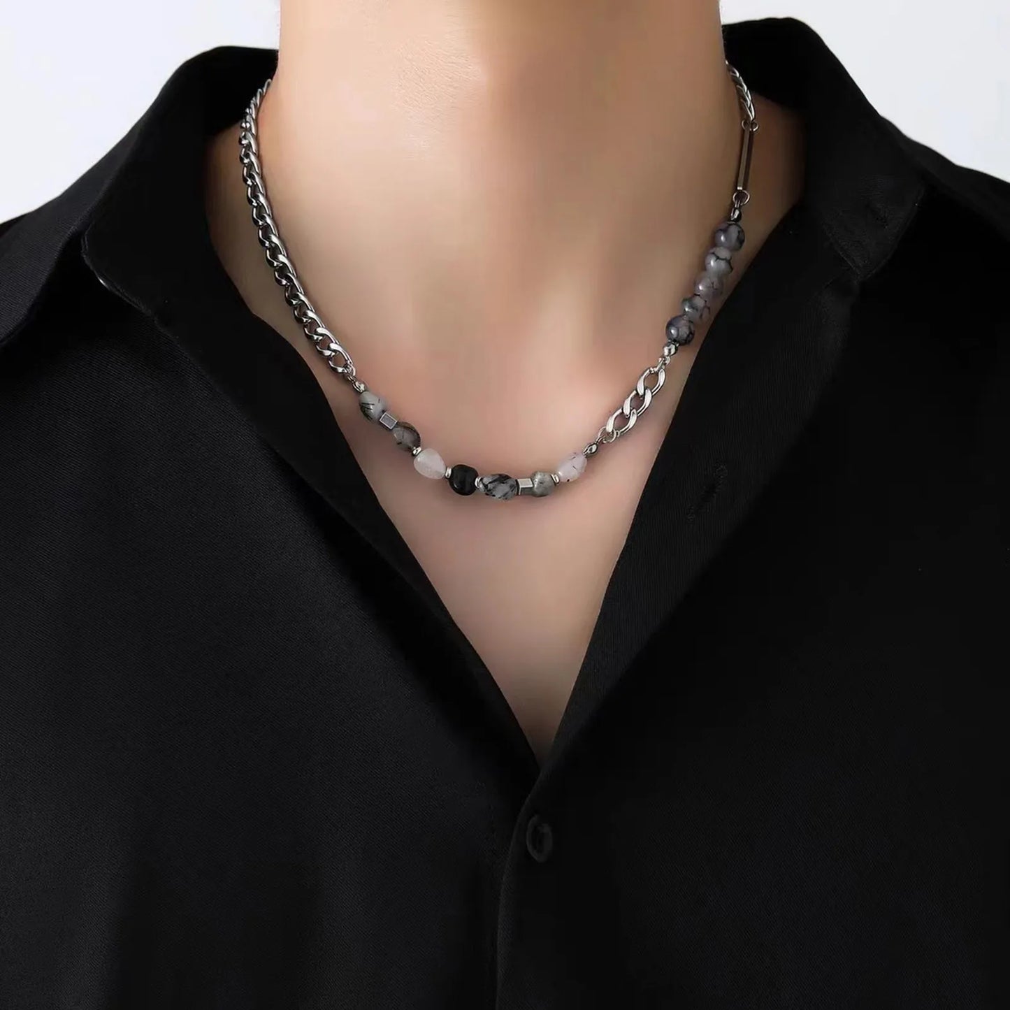 Vnox 7mm Cuban Chain Necklaces, Unisex Beads Charm Collar, Women Men Miami Curb Links with Forever Bar