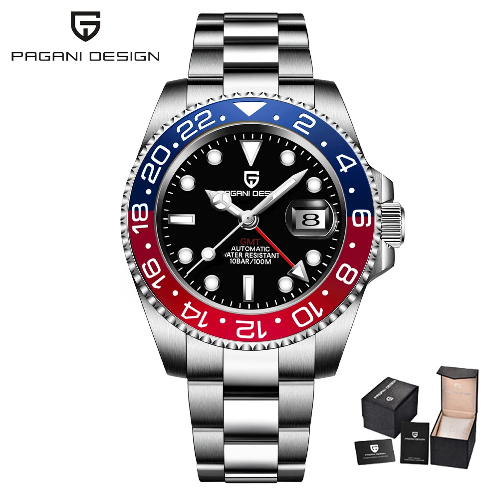 PAGANI DESIGN 2024 40MM GMT Mechanical Wristwatch Sapphire Ceramic Bezel Automatic Watch Stainless Steel 100M Waterproof Watch