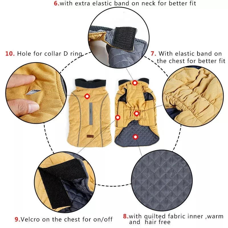 Pet Retro Thickened Warm Dog Clothes Fall and Winter Reflective Dog Jacket Undershirt Pet Sports Training Clothes