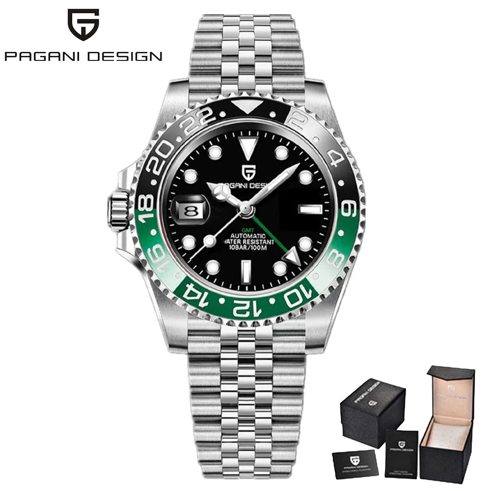 PAGANI DESIGN 2024 40MM GMT Mechanical Wristwatch Sapphire Ceramic Bezel Automatic Watch Stainless Steel 100M Waterproof Watch