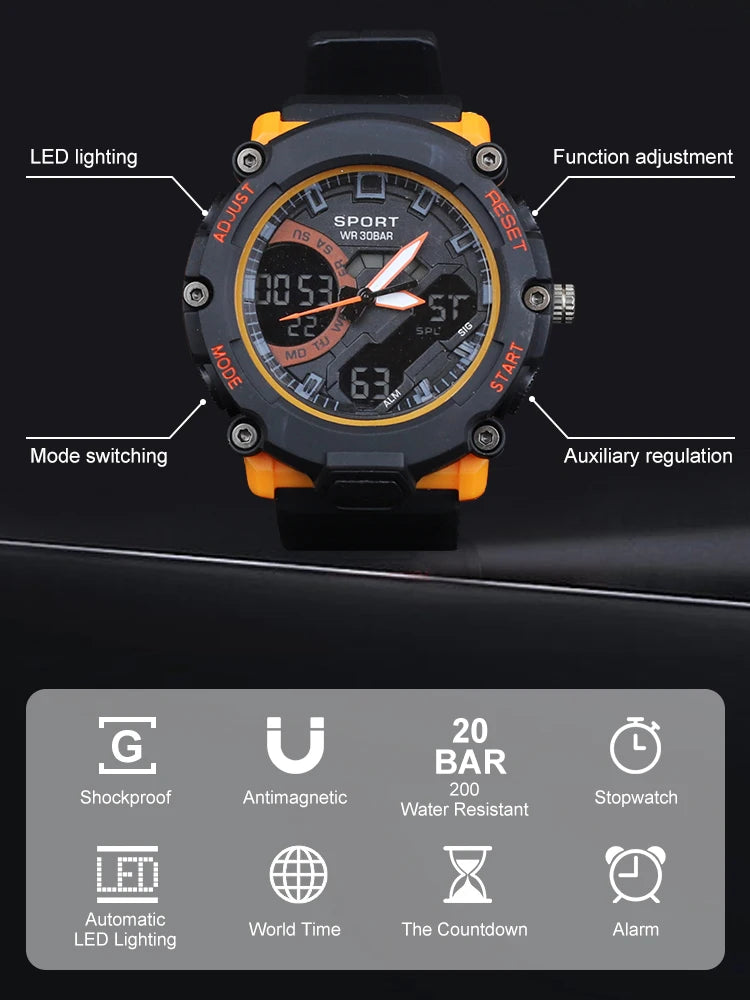 Men Mechanical Wristwatch Waterproof Automatic LED Watch Men Mechanical Watches World Time Stop Time AlarmRelogio Masculino