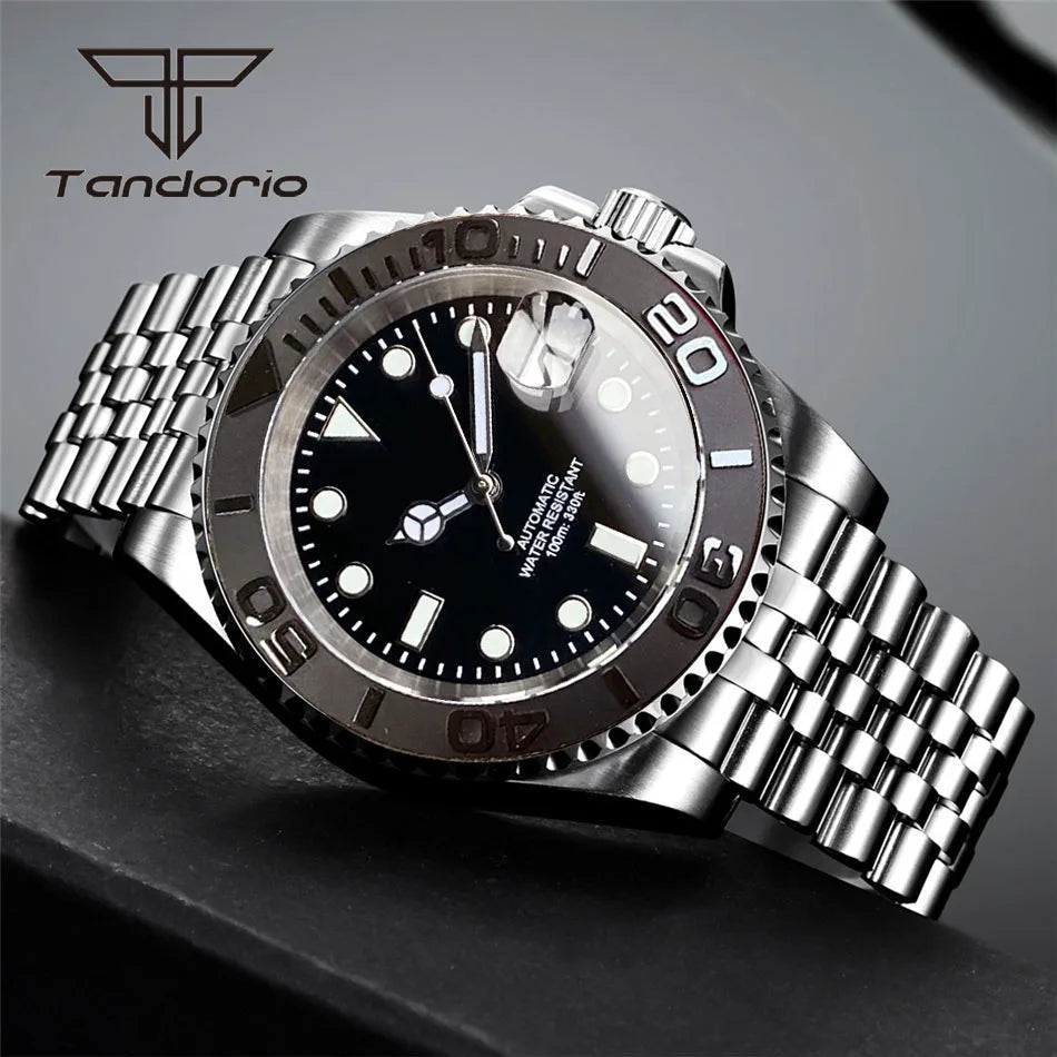 Tandorio NH35A Date Stainless Steel 40mm Dive Automatic Men Watch Sapphire Crystal Rotating Bezel Luminous Mechanical Wristwatch