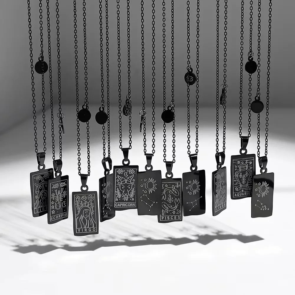Stainless Steel Geometric Pendant Horoscope 12 Constellations Necklace for Women Zodiac Sign Necklaces Collar Gift for Her
