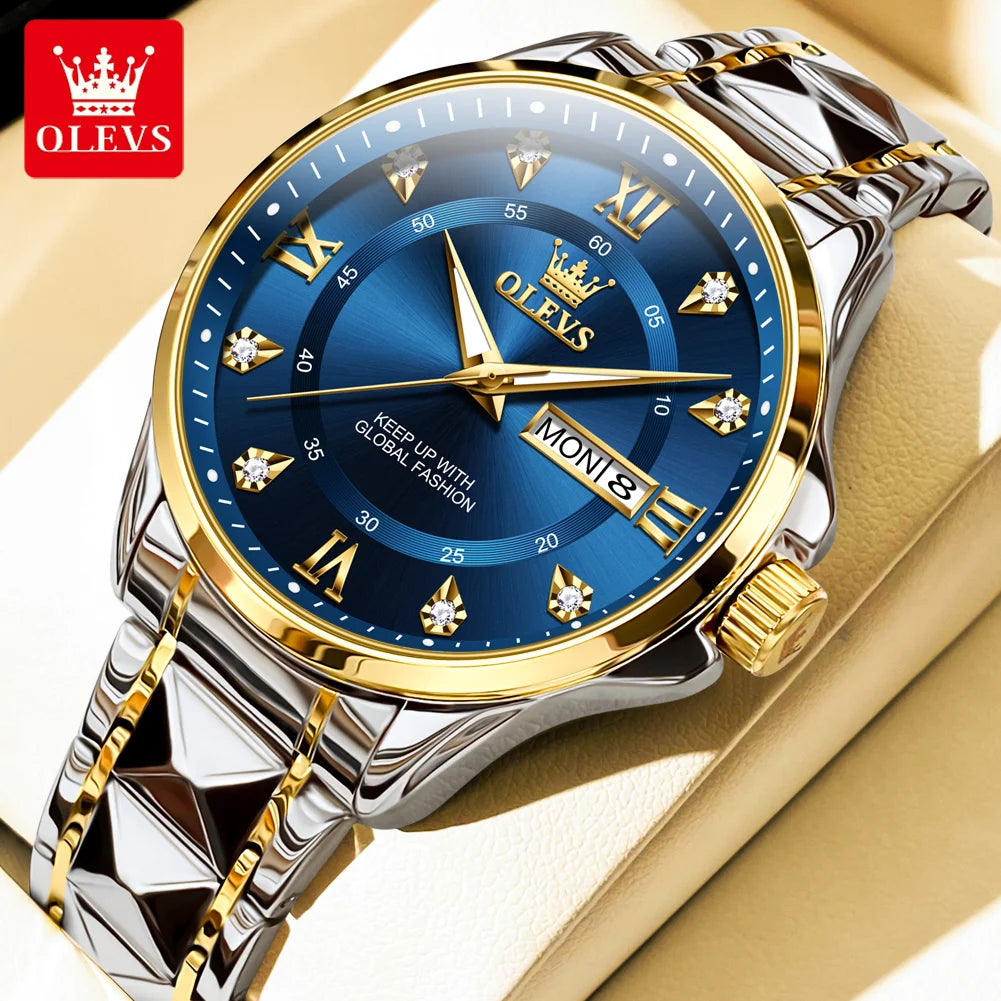OLEVS 2906 Fashion Date Quartz Couple Watches Diamond Top Brand Luxury Watch For Men Women Waterproof Stainless Steel Wristwatch