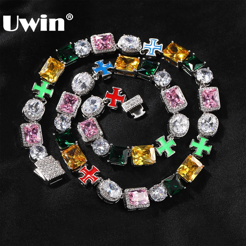 UWIN Iced Out Multi Gemstone Necklaces for Women Men Mixed Shape Colorful Gems Collection Necklace Fashion Hip Hop Jewelry
