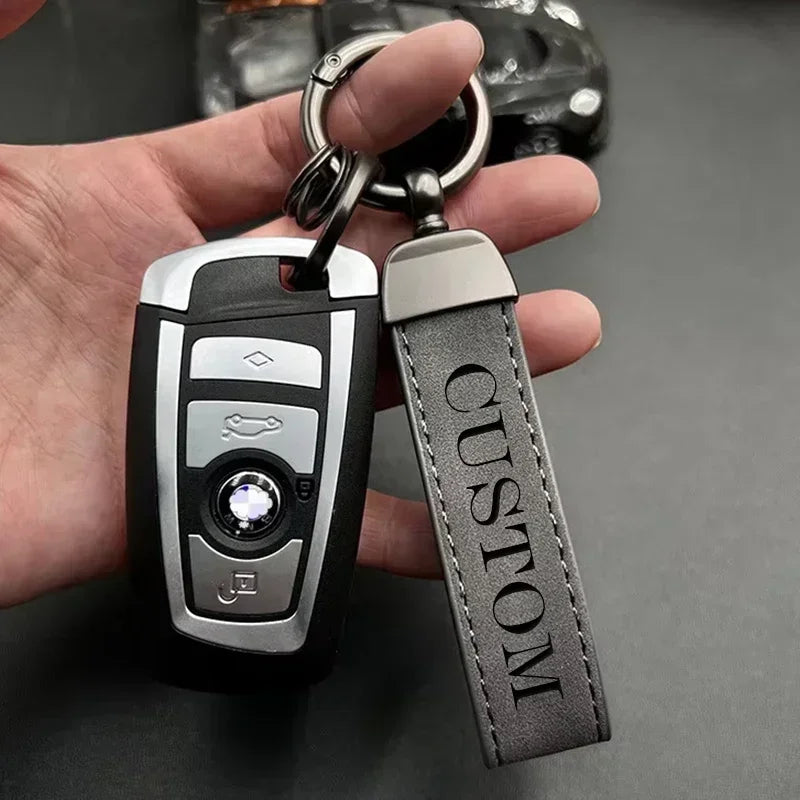 Custom Name Logo Leather Car Moto Keychain Personalized for Men and Women Creative Simple Key Chains Gift