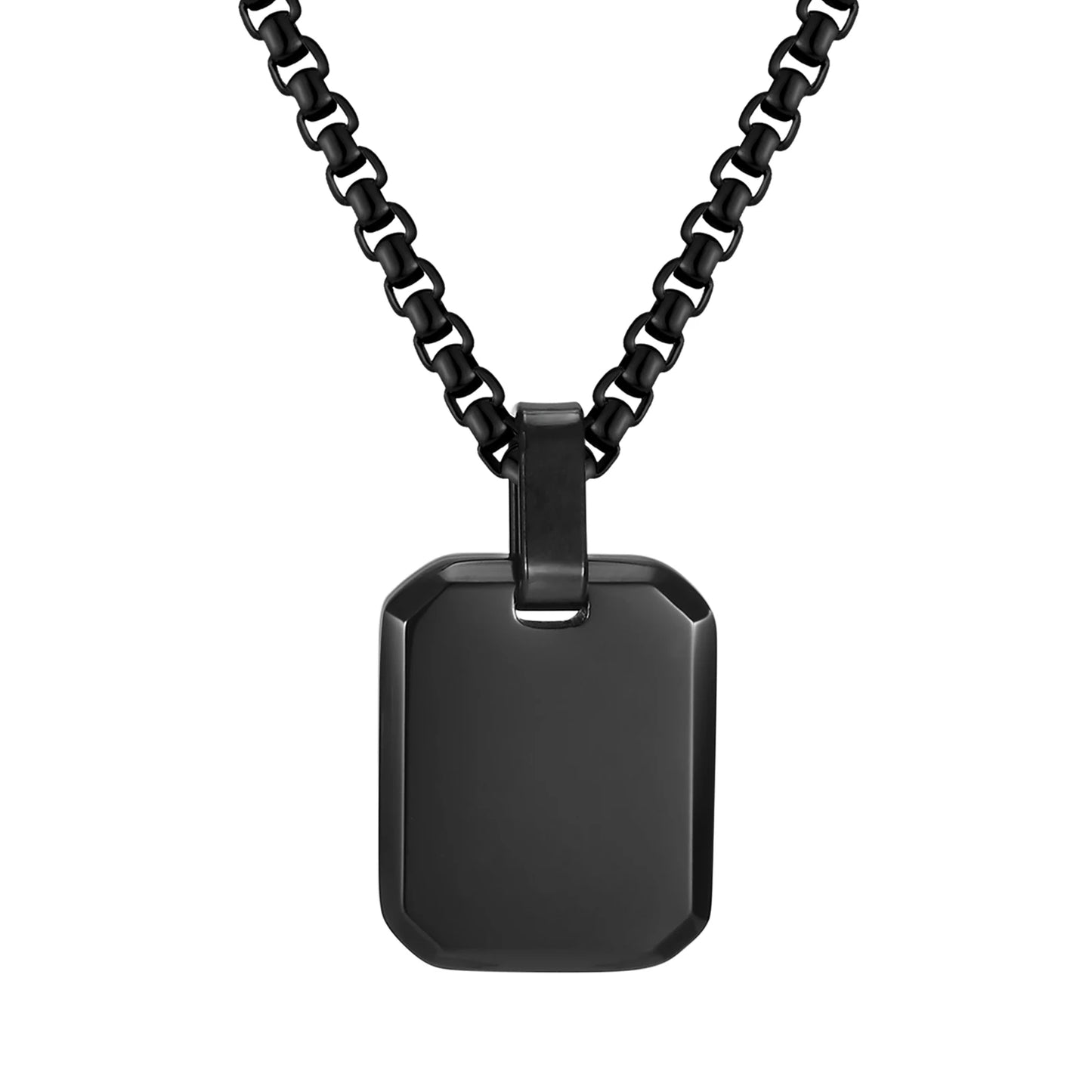 Engrave Square Necklace Personalized Tag ID Pendant, Stainless Steel Gold Plated Jewelry for Women Men Girl Christmas Birthday