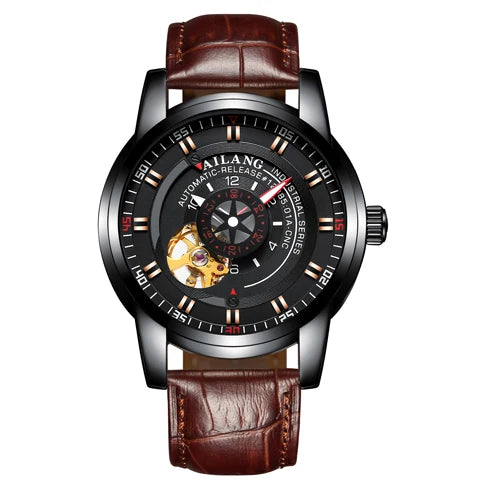 AILANG diesel watch diver man automatic mechanical pilot army gear sport Skeleton steampunk Leather strap Men's watch waterproof