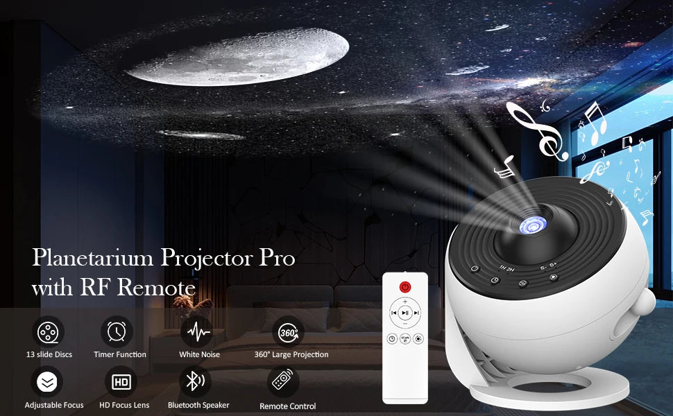13-in-1 Star Projector Pro 360° Rotating HD Galaxy Projector Pro, with Remote Control White Noise Function,  Bluetooth Speaker