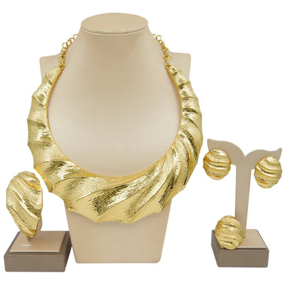 Fashion Dubai Gold Plated Jewelry Set – Italian Style Necklace, Earrings & Ring