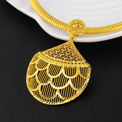 Stainless Steel Women's Necklace Earrings Ring 3PCS Set Vintage Design Jewelry Party Wedding Gifts for Nigeria Girl Bride