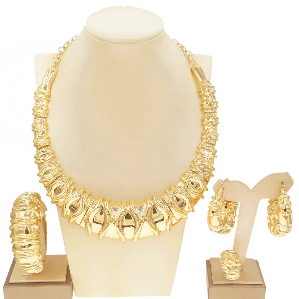 Fashion Dubai Gold Plated Jewelry Set – Italian Style Necklace, Earrings & Ring