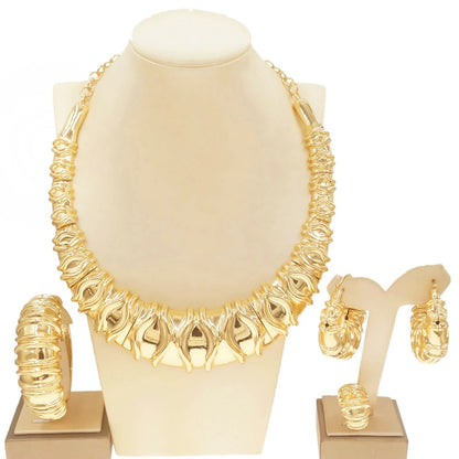 Fashion Dubai Gold Plated Jewelry Set – Italian Style Necklace, Earrings & Ring