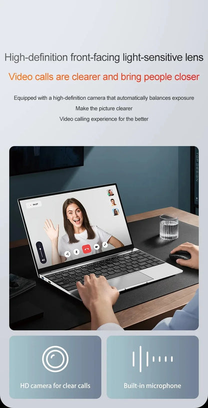 Ultra Slim Laptop 14.1" 16GB RAM 2TB SSD Intel N3700 Notebook Windows 11 Pro 1920*1080 Display Office Study Computer PC