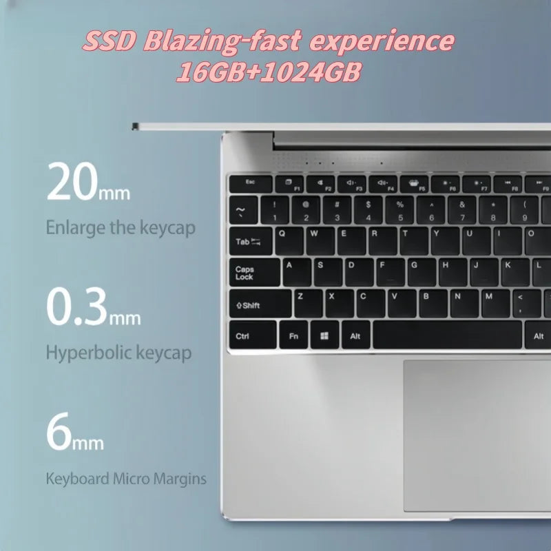 14.1" Ultra Slim Laptop – Intel N3700, 16GB RAM, 2TB SSD, Windows 11 Pro