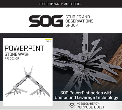 SOG PowerPint 18-in-1 Tactical Multi-Tool with Folding Pliers & Knife - Compact EDC Gear for Outdoor Camping, Survival & Hiking
