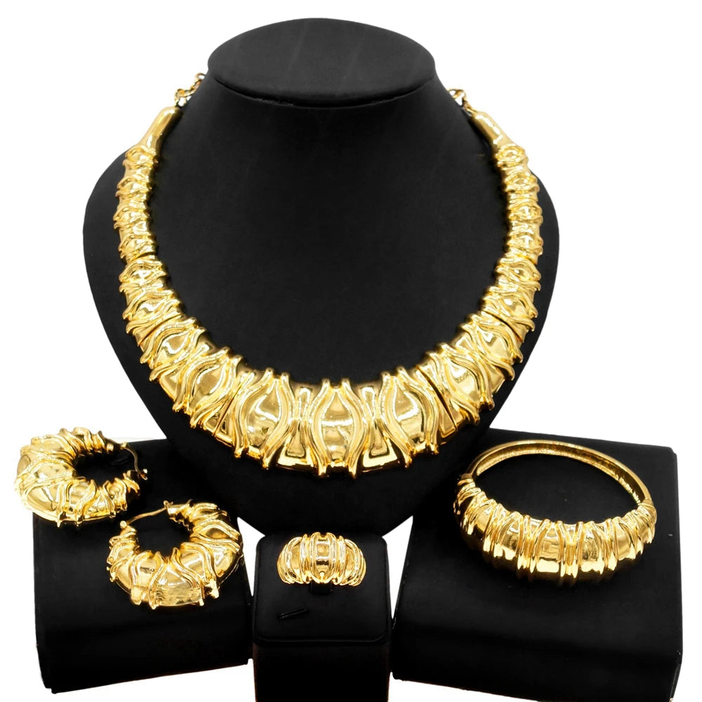 Fashion Dubai Gold Plated Jewelry Set – Italian Style Necklace, Earrings & Ring