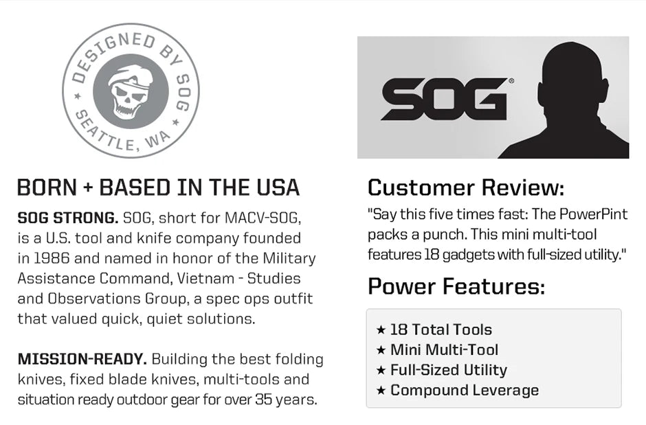 SOG PowerPint 18-in-1 Tactical Multi-Tool with Folding Pliers & Knife - Compact EDC Gear for Outdoor Camping, Survival & Hiking