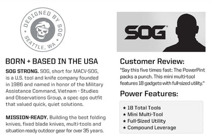 SOG PowerPint 18-in-1 Tactical Multi-Tool with Folding Pliers & Knife - Compact EDC Gear for Outdoor Camping, Survival & Hiking