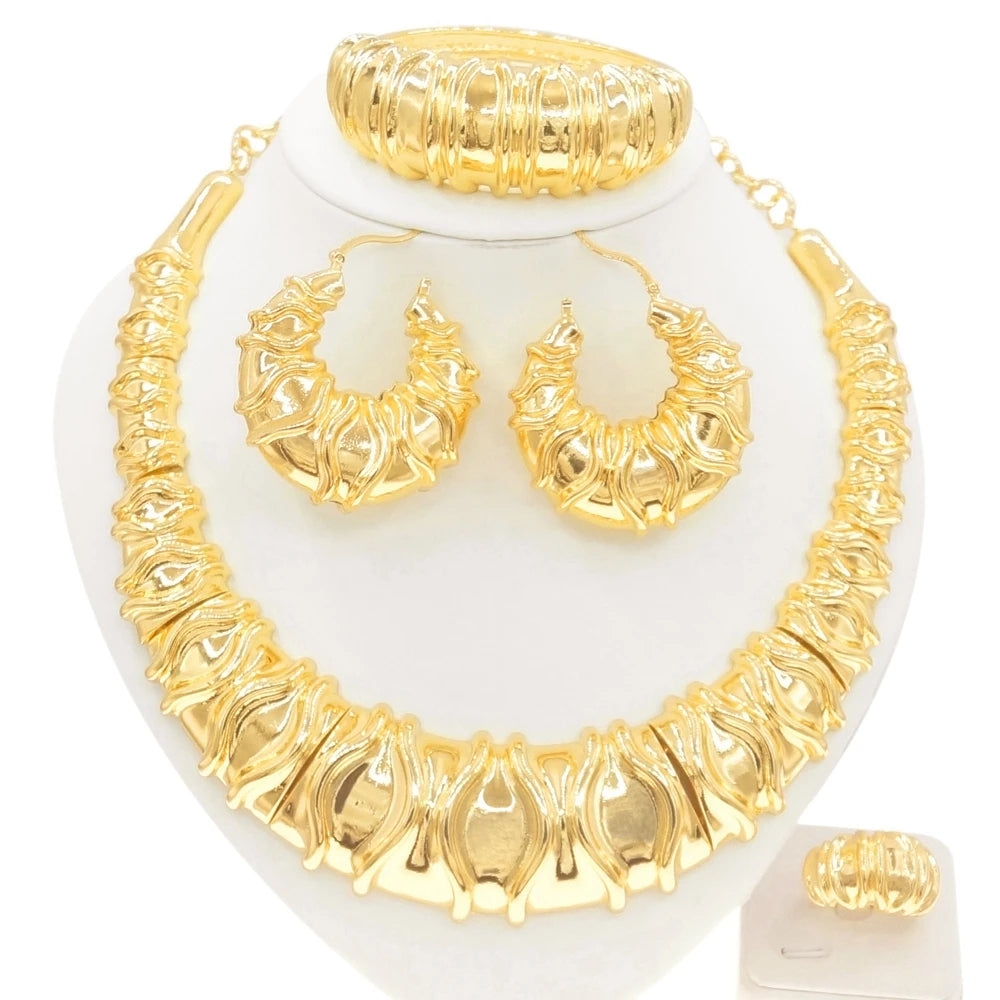 Fashion Dubai Gold Plated Jewelry Set – Italian Style Necklace, Earrings & Ring