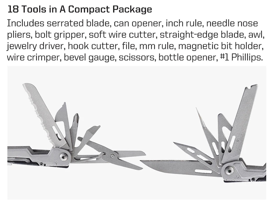 SOG PowerPint 18-in-1 Tactical Multi-Tool with Folding Pliers & Knife - Compact EDC Gear for Outdoor Camping, Survival & Hiking