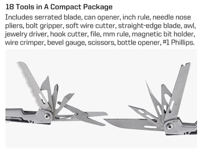 SOG PowerPint 18-in-1 Tactical Multi-Tool with Folding Pliers & Knife - Compact EDC Gear for Outdoor Camping, Survival & Hiking