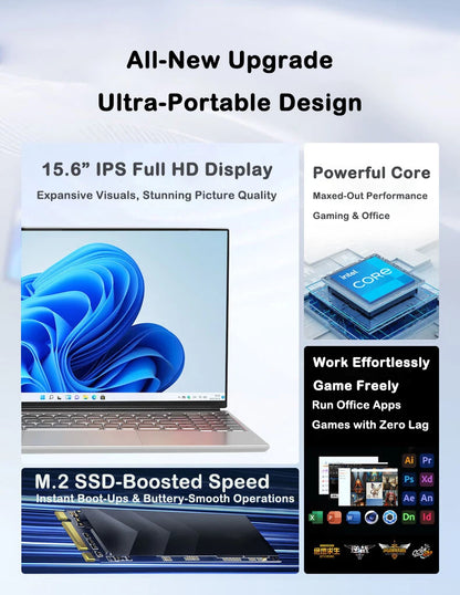 New Ultra Slim Laptop Intel Core i7 8650U 15.6" 32GB RAM 2TB SSD Gaming PC Office Study Computer PC Windows 11 Pro